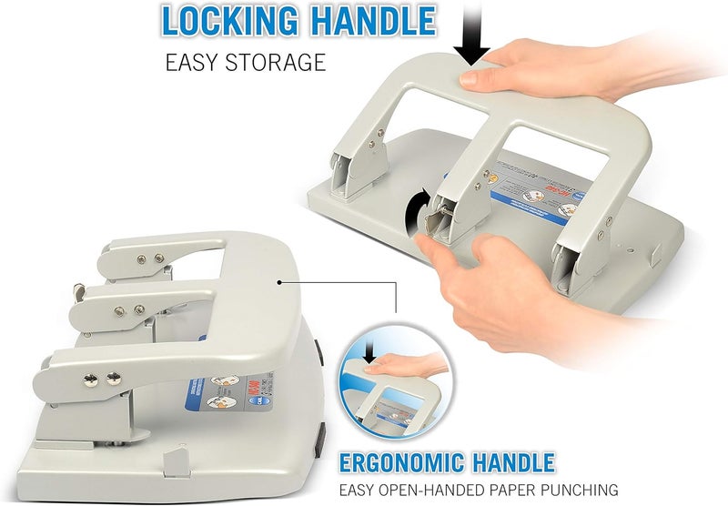 CARL HC-340 Medium-Duty 3 Hole Paper Punch with 40 Sheet Capacity - Metallic - Image 5